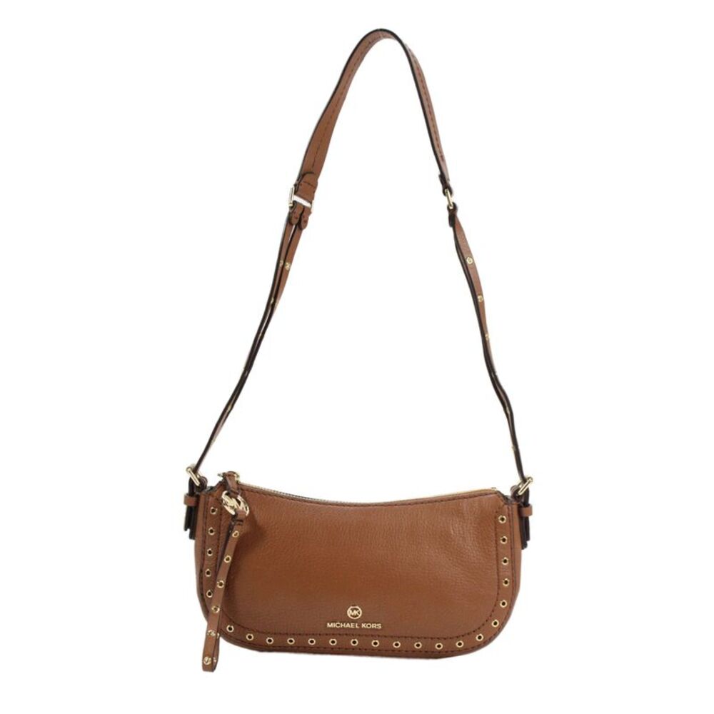 Michael Kors Womens Camden Small Studded Leather Pouchette Handbag Brown
